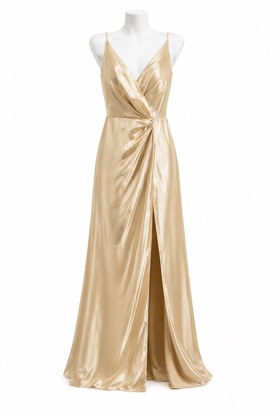 Champagne Satin Wedding Dress Lace Up Bridal Gown Formal Maxi Lavetir Size 6